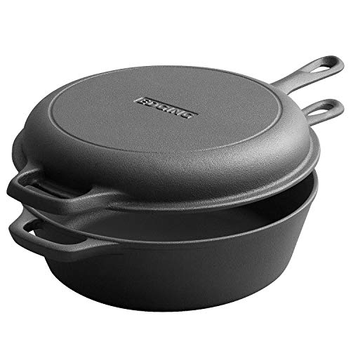 EDGING CASTING Pre-Seasoned Dutch Oven Cast Iron Skillet Pan Set, EDGING CASTING Cast Iron Dutch Oven Pot with Skillet Lid Cookware Set,10" Deep for Cooking, Baking,Frying, Bread,Camping,BBQ - 3QT