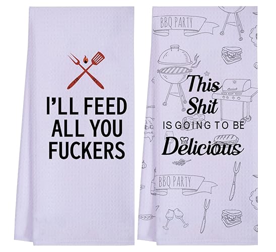 LXOMILL Funny Kitchen Towels for Men, Women, BBQ Grilling Cooking Dish Towels, Funny Birthday Gifts for Husband, Dad, Boyfriend, Friend, Hilarious Gag Gift for Chefs - 2 Pack-bbq