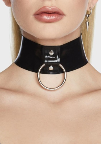 x Bettie Page Black Imogen Latex Ring Collar | ONE SIZE