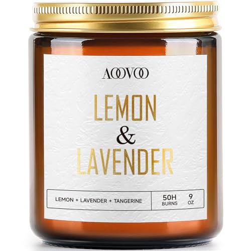 AOOVOO Lemon Lavender Scented Candle - Aromatherapy Candle, 9oz 100% Natural Soy Wax Candles for Home Scented 50H Burn, Candle Gift for for Men & Women Mothers Day Birthday Gift - Lemon&Lavender