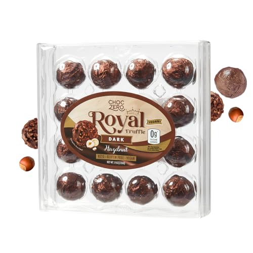 ChocZero Vegan Truffle - Dark Chocolate Hazelnut Royal Truffles - Dairy Free, Keto Friendly Gift (1 Box, 8.5oz) - Dark Chocolate Hazelnut