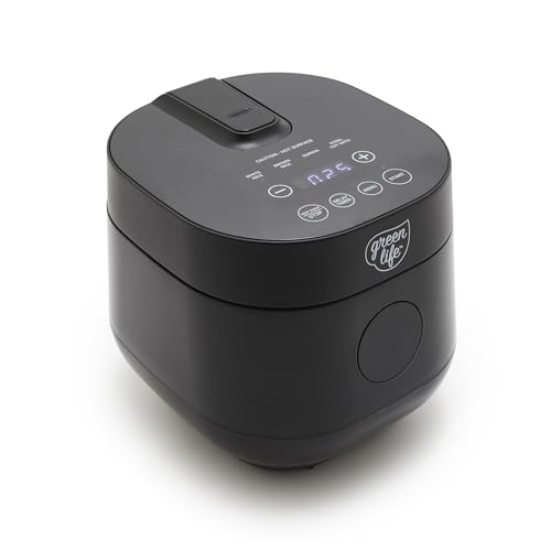 GreenLife Healthy Ceramic Nonstick 4-Cup Rice Oats and Grains Cooker, PFAS-Free, Dishwasher Safe Parts, Black - Black - Rice Maker - Maker