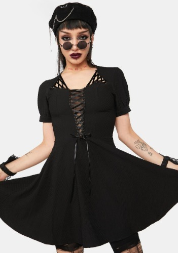 Puff Sleeve Lace Up Mini Dress | Medium