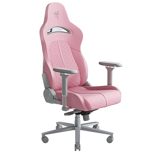 Razer Enki Gaming Chair: All-Day Comfort - Built-in Lumbar Arch - Optimized Cushion Density - Dual-Textured, Eco-Friendly Synthetic Leather - Reactive Seat Tilt & 152-Degree Recline - Pink - Quartz
