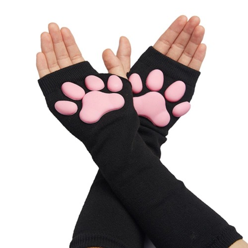 3D Paw Pad Gloves - Black Long Gloves