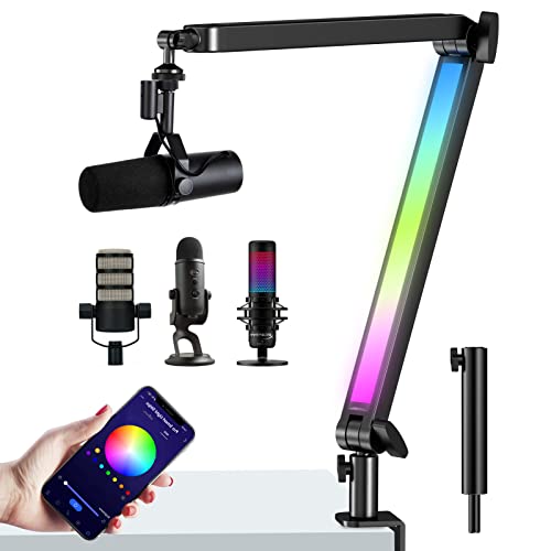 RGB Boom Arm for HyperX Quadcast Microphones, Quadcast Boom Arm with RGB Light for Hyperx Quadcast s, Blue Yeti, Shure SM7B, Perfect for Podcasting, Gaming and Streaming. New Wave Mic Arm by YOUSHARES - Mic Arm with RGB Light
