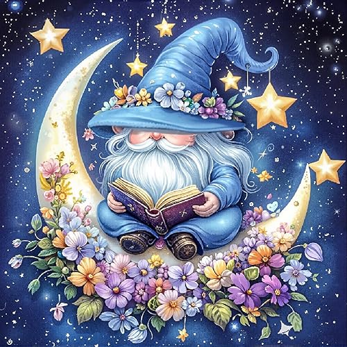 cdjlddww Gnome Diamond Painting Kits for Adults, Moon Diamond Art Kits for Adults, Flowers Paint with Diamonds Gem Art,DIY Full Drill Diamond Paintings Arts and Crafts for Home Decor 14x14 Inch - G7266-US