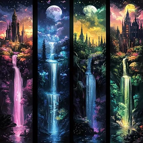 Moon With Castle Waterfall Diamond Painting Kits for Adults,5D Full Drill Mosaic Diamond Art Kits for Beginner, DIY Diamond Dots Paintings With Arts Craft For Adults Home Decor 13.8×13.8Inch - Moon Castle Waterfall