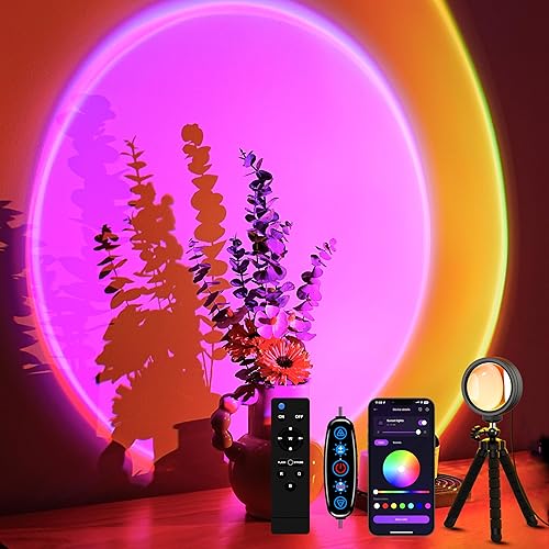 XEBKOR Sunset Projection Lamp with Remote/APP Control,Multi-Color LED Sunset Light Night Light,360 Degree Rotation Sunset Lamp for Photography/Party/Room Decor,Gifts for Christmas,Thanksgiving Day - Remote&APP