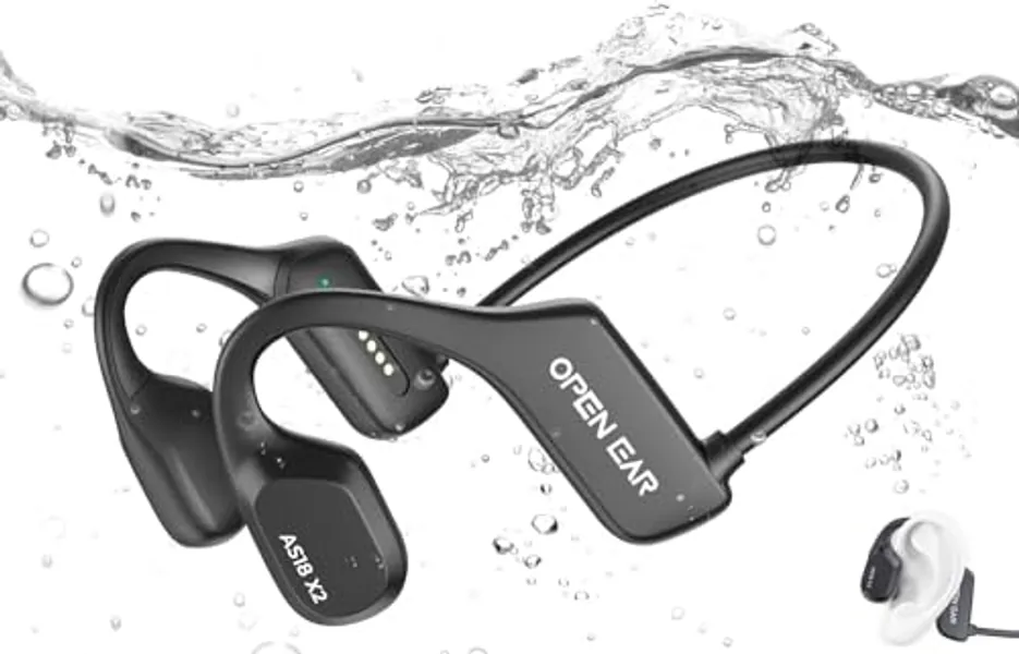 AHEYE Bone Conduction Headphones, IP68 Waterproof Swimming Headphones Bluetooth 5.3 Open Ear Headphones with Mic, 16G MP3 & 8Hrs Playtime, Wireless Underwater Earbuds for Swimming, Sports, Running