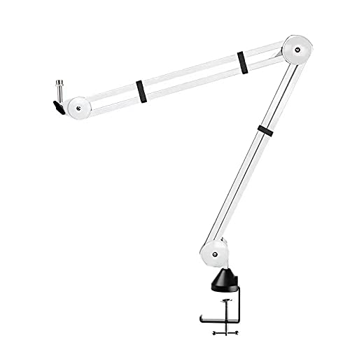 BOMGE Microphone Boom Arm Mic Stand Adjustable Clip Studio Suspension Scissor Arm Mount for Blue Snowball, ICE, Blue Yeti ,Radio Broadcasting and Game (white)