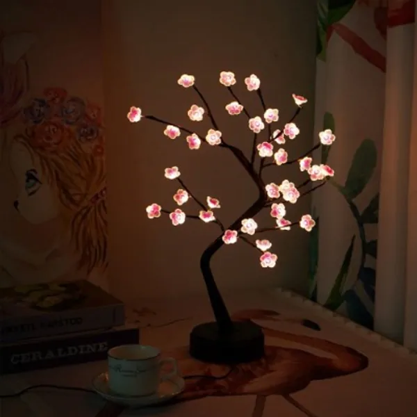 Byncceh 36 LED Bonsai Cherry Bossom Tree Light,DIY Artificial Bonsai Tree Lights, USB/Battery-Push Button Switch Fairy Lights Tree Lamp for Christmas Party Home Decoration (Pink)