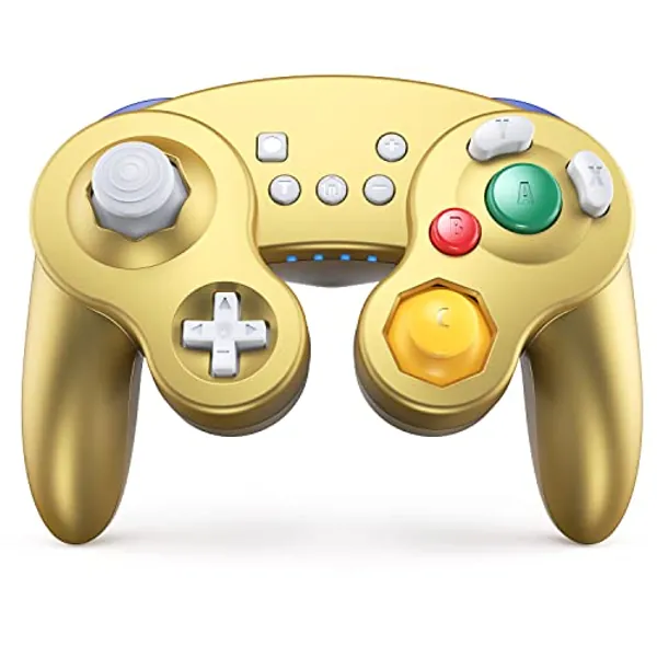 EXLENE Gamecube Controller Switch, Wireless Switch Pro Controller for Nintendo Switch/Lite/PC/Android/iOS/Steam, Support Wake Up, Motion, Adjustable Rumble, Turbo & Auto Turbo (Gold)
