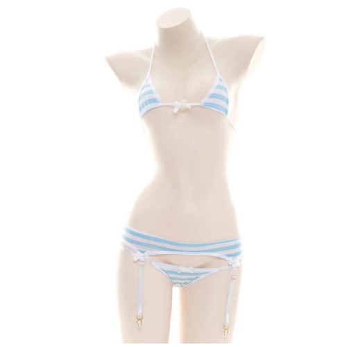 SEXY STYLE CUTE STRIPED BIKINI SET YV23368 | one size / blue white