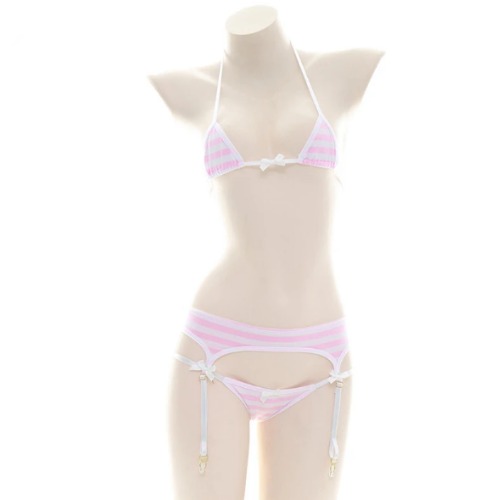 SEXY STYLE CUTE STRIPED BIKINI SET YV23368 | one size / pink white
