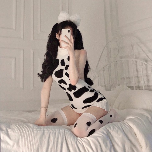 Anime cow knitted dress suit yv30436 | dress + socks + ears