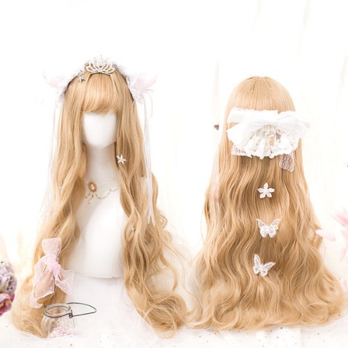 Linen gold lolita long roll wig yv42636 | one size / gold