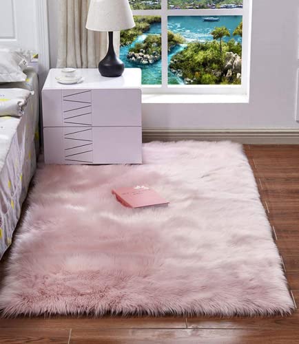 Haresle Faux Fur Rug Soft Fluffy Non-Slip Rugs Rosa 120x180cm