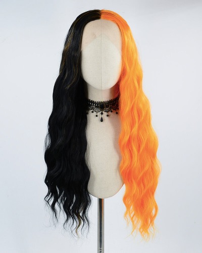 Half Black Half Orange Wavy Synthetic Lace Front Wig WW318 | Default Title