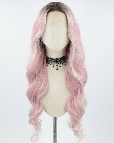 Ombre Pink Wavy Synthetic Lace Front Wig WW687 | Default Title
