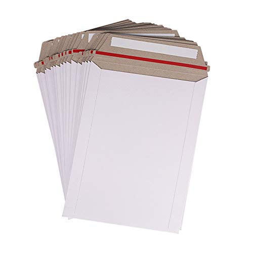 zmybcpack 100 Pack 6X8 inch Self Seal Photo Document Mailers Stay Flat White Cardboard Envelopes White Photography Mailers for CD, Photos, Document - 100 Pack 6X8 inch