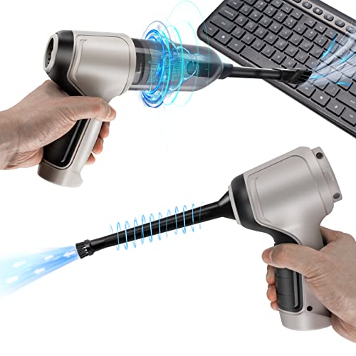 3-in-1 Electronics Compressed Air Dusters, Mini Vacuum Cleaner for Keyboard, 45000 RPM Electric Canned Air Kit, Cordless Air Can Spray Blower for PC Computer Desk Dust Cleaning Grey
