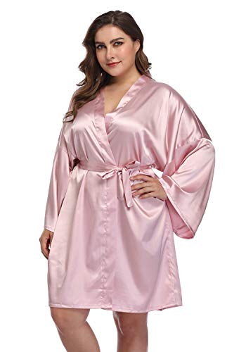 Women's Plus Size Satin Robes - Pink