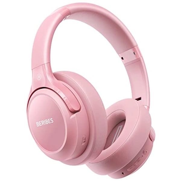 Bluetooth Headphones Over Ear,BERIBES 65H Playtime and 6 EQ Music Modes Wireless Headphones with Microphone, HiFi Stereo Foldable Lightweight Headset, Deep Bass for Home Office Cellphone PC Etc.(Pink)