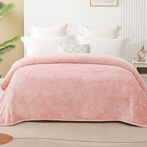 Whale Flotilla Plush Faux Fur Blanket King Size, Soft Breathable Fluffy Fleece Blanket for All Seasons, Lightweight and Cozy Bedspread for Bed, 90x104 Inch, Pink - Pink - King(90"x104")