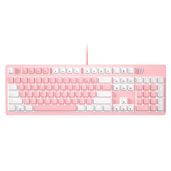 MageGee Mechanical Pink Gaming Keyboard MK-Armor LED Rainbow Backlit and Wired USB 104 Keys Keyboard with Blue Switches, for Windows PC Laptop Game(Pink&White)