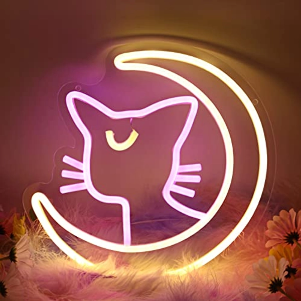 MIXIAOKIT Sailor Moon Neon Sign Cat Neon Sign Anime for Bar Pub Club Light Signs Wall Decor Game Room Kids Gifts 10 * 9.8 inches