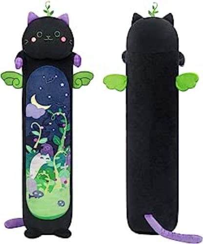 Mewaii Long Cat Plush Kawaii Body Pillow, 20” Cute Black Cat Stuffed Animals Soft Plushies, Kitten Plush Throw Pillow Doll Big Plush Toys Gift for Girlfriend