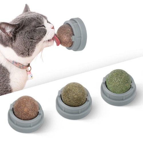 Potaroma 3 Silvervine Catnip Balls, Edible Kitty Toys for Cats Lick, Safe Healthy Kitten Chew Toys, Teeth Cleaning Dental Cat Toy, Cat Wall Treats (Grey)