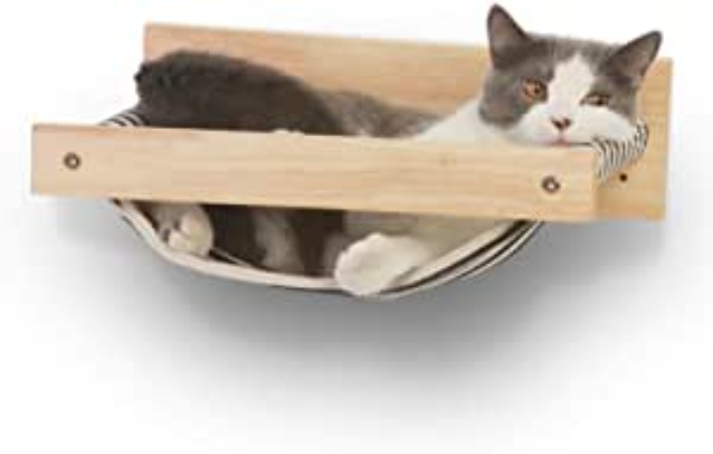 FUKUMARU Cat Hammock Wall Mounted, Kitty Beds and Perches, Wooden Cat Wall Furniture, Stable Cat Wall Shelves for Sleeping, Playing, Climbing, and Lounging, Black Stripe Cat Shelves - Stripe