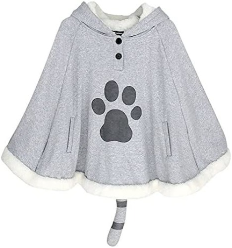 KINOMOTO Game Cat Atsume Hooded Cape Cosplay Costume Gray Cat Cotton Cloak Poncho - #2