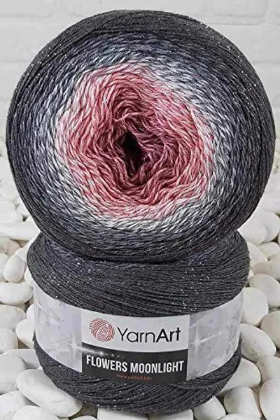 YarnArt Flowers Moonlight Glitter Cotton Yarn, Soft, Rainbow Crochet, Metallic Lurex handknit Shiny, Silvery Cake, Multicolor Cotton, 1 Skein Weight 9.17oz Lenght 393.7 inches, 1 Fine Yarn (3279) - 3279
