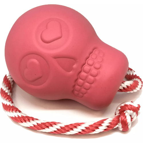 USA-K9 Skull Durable Rubber Chew Toy, Treat Dispenser, Reward Toy, Tug Toy, and Retrieving Toy - Pink - LARGE PINK SKULL REWARD