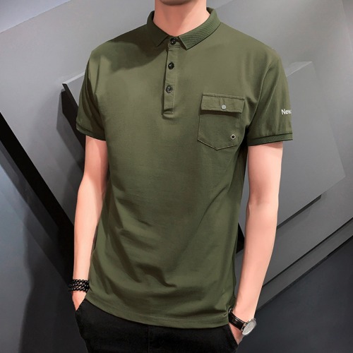 Mens Short Sleeve Polo Shirt with Pocket - Army Green / M