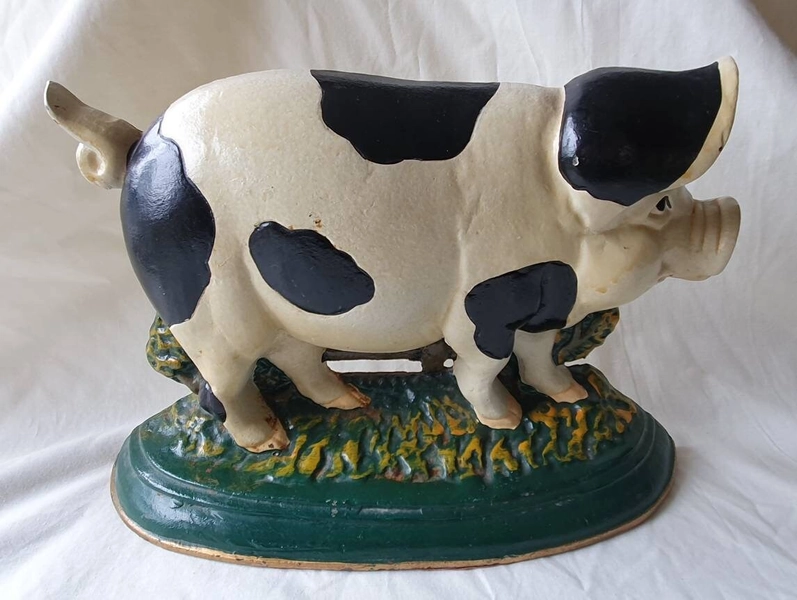 Vintage Large Cast Iron Metal Pig Doorstop, Country Farmhouse Home Decor