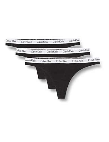 Calvin Klein - Women's Pack of 3 Thongs - Carousel - 90 Percent Cotton 10 Percent Elastane - Medium Rise Waist - Cotton Stretch Jersey - M - Black