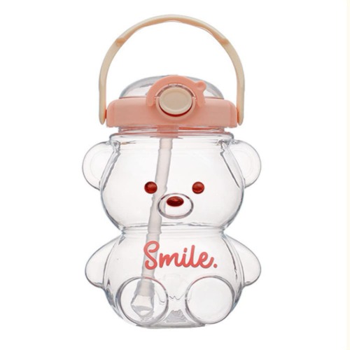 Bear Straw Bottle,Portable Large Capacity Bear Water Bottle with Strap and Straw,Cute Bear Shaped Water Bottle Adjustable Removable Strap for Girls School Outdoor Travel (pink-47oz) - pink-47oz