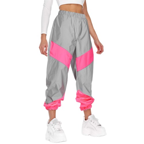 Meijunter Women Reflective Jogger Pants High Visibility Reflective Tape Splicing Trousers Luminous Feet Pants