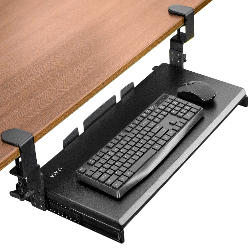 VIVO Large Under Desk Height Adjustable Ergonomic Keyboard Tray, C-clamp Mount System, 27 (33 Including Clamps) x 11 inch Slide-Out Platform Computer Drawer for Typing, Mouse Work, Black, MOUNT-KB05HB