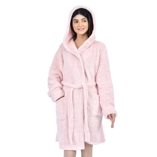Sleepdown Womens Ladies Teddy Fleece Bath Robe Hooded Fluffy Super Soft Dressing Gown Loungewear Nightwear