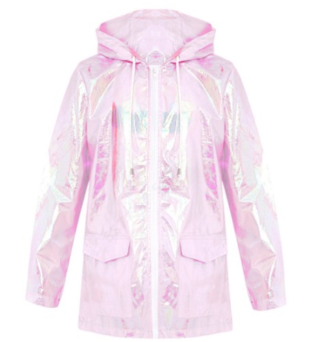 SS7 Womens Holographic Rain Mac Waterproof Raincoat Ladies Pink Jacket Size 8-16