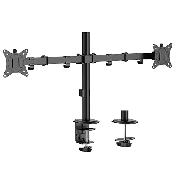 Mount-It! Dual Monitor Desk Mount, Dual Monitor Arm Fits 2 Monitors max. 32" / 19.8 lbs, Full Motion Adjustment Monitor Mount with C-Clamp and Grommet, Swivel, Tilt, Rotation, VESA 75 & 100, Black
