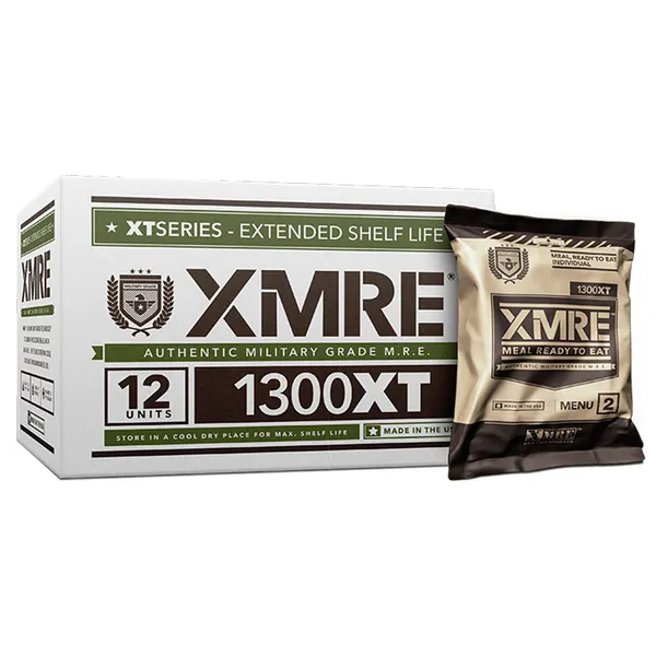 XMRE 1300XT Meals Ready to Eat (MRE) | Military Grade Ration | Extended Shelf Life | No Refrigeration | For Law Enforcement, Emergency Food Supply & Outdoor Enthusiasts | 12 Meals | 6 Menus | USA Made