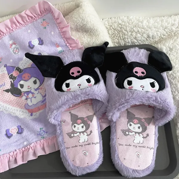 Fuzzy Kuromi Slippers - Kuromi