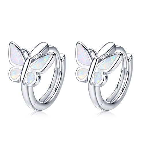Creolen Mädchen Ohrringe 925 Silber Creolen Kinder Schmetterling Libelle Ohrstecke Blume Ohrringe Opal Ohrstecke Hypoallergene Ohrhänger… - Schmetterling