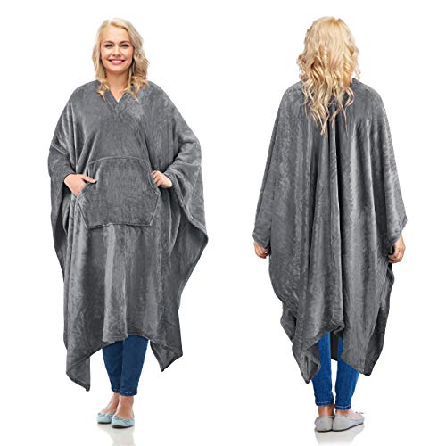 Catalonia Classy Poncho Decke Bequeme Plüsch Fleece Tragbare Decke für Erwachsene Frauen Männer Kinder Überwurfbezug zu Hause oder im Freien, 200 x 140 cm, Grau - Grau